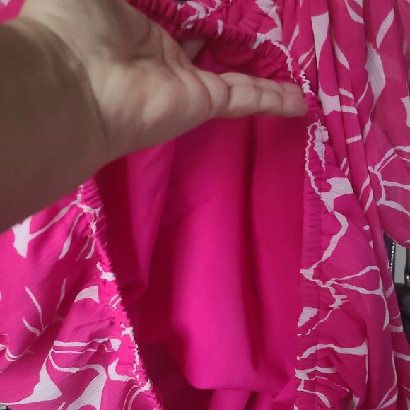 INC International Concepts Pink & White Floral Print Peasant SS Blouse XL - Picture 4 of 9